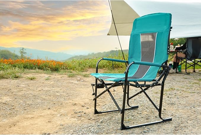 Heavy Duty Oversized Camping Director Chair with Side Table Built-in Cup Holder Folding Steel Frame for Outdoor Activities Beach Garden Tailgating Camping Lawn and Picnic (Blue)