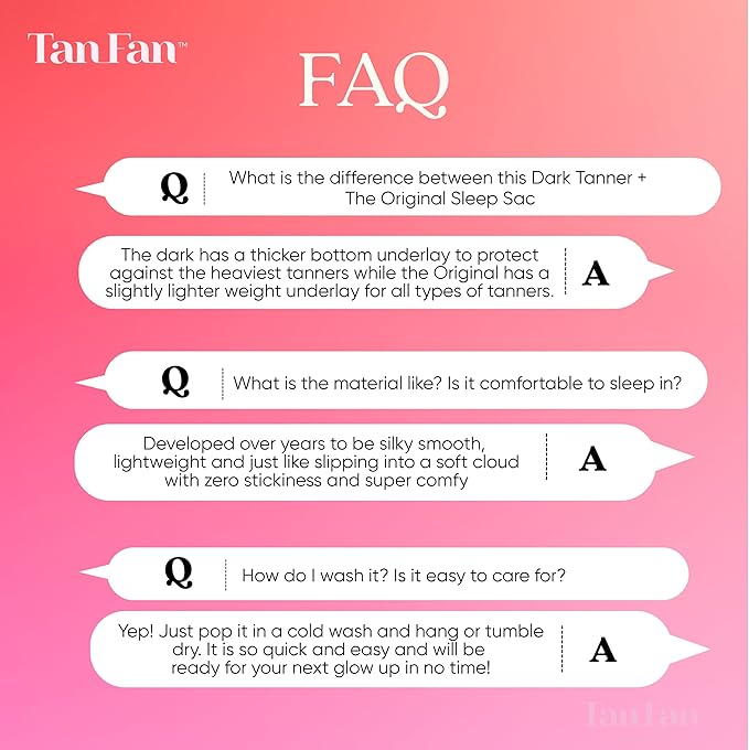 Tan Fan Self Tan Sleep Sac – Dark Tan Edition (Pink) – Protect Sheets From Dark Tanner - No Transfer Guarantee – 100% Silky Cool Thicker Bottom Lightweight Top Foot Openings – Large Roomy Comfy