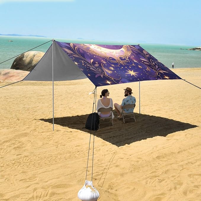Bolaz Beach Canopy Tent Sun Shade9'×10.5' Large Family Beach Shade UPF50+- Outdoor Shade for Camping Trips FishingMoon Gem Leaves