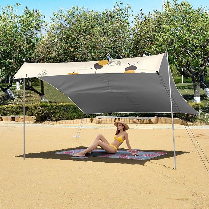 Bees Seamless Pattern Camping Sun Shelter Beach Tent Portable Beach Sun Shade Outdoor Canopy for Camping Trips Fishing Picnic