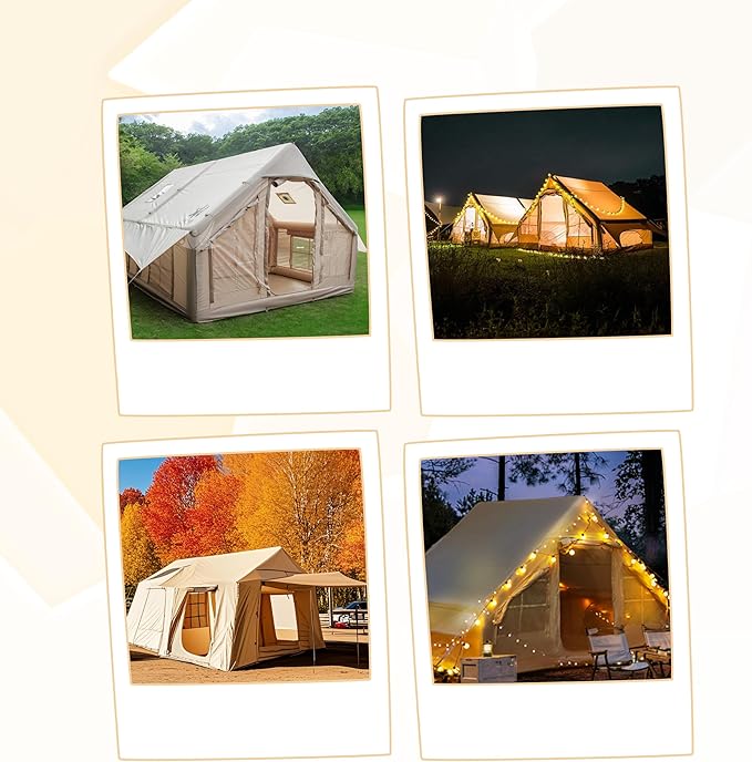 Inflatable Tent Outdoor Easy Setup Inflatable Tents for Camping Portable Blow Up Tent with Stove Jack Cotton Canvas Material for Glamping for 4 Season 4/6/8/10 Person Use