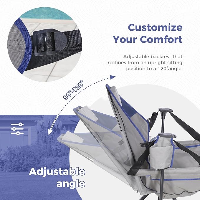 Hammock Camping Chair with Adjustable Backrest Portable Folding Rocking Camping Chair with Ergonomic Seat &amp Padded Headrest Ideal for Camping Travel Tailgating Grey &amp Blue