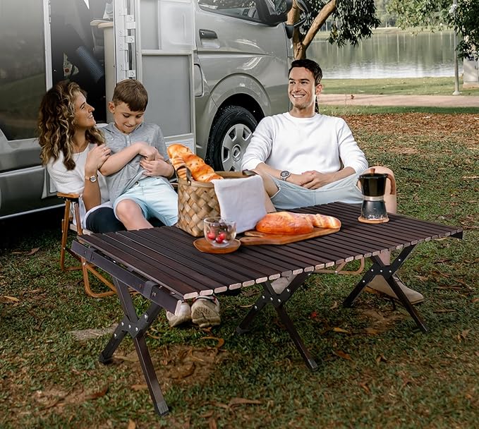 Portable Wooden Folding Table with Carrying Bag 47.2 x 23.6 inches Dark Brown