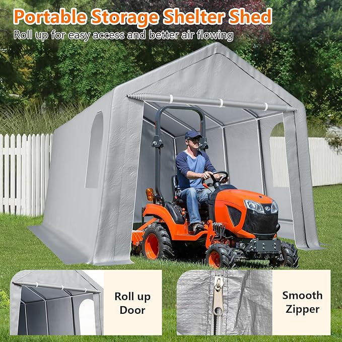 10×20 ft Outdoor Storage Sheds Portable Storage Shelter Shed with Roll up Zipper Doors &amp Vents Waterproof Outside Utility Shed Garage Tent for Motorcycle Bicycles and Camping Tools