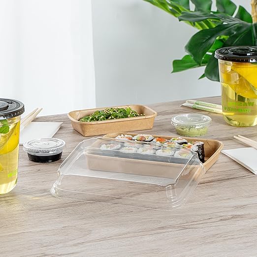 Restaurantware-LIDS ONLY: Matsuri Vision 7.4 x 5.2 x 1.2 Inch Lids For Sushi Containers 100 Airtight Lids - Containers Sold Separately No-Fog Design Clear Plastic Dome Lids For Sushi Boxes