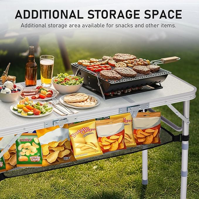 VINGLI Small Folding Table Portable 3FT Aluminum Foldable Camping Table for Picnic Card Table with 3 Adjustable Height &amp Carry Handle for Outdoor Indoor Hiking Camp BBQ Beach-White
