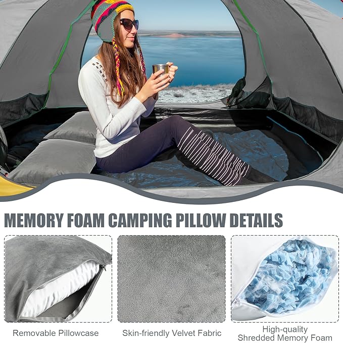 2 Pack Camping Pillow for Sleeping Shredded Memory Foam Travel Pillow with Storage Bag Compressible Portable Pillow for Outdoor Camp Backpacking Hiking Essential Gear(GreyMedium)