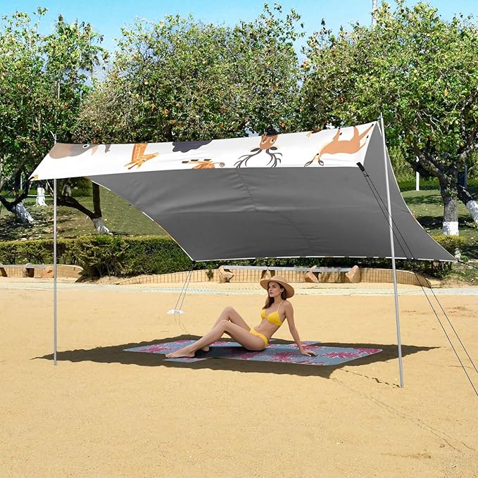Lion Elephant Camping Sun Shelter Beach Tent Portable Beach Sun Shade Outdoor Canopy for Camping Trips Fishing Picnic