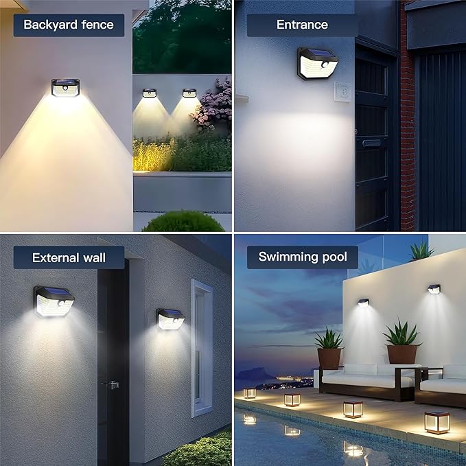 Solar Lights Outdoor Motion Sensor 178 LED 300LM Waterproof IP65 Wall Mounted Security Light with 3 Modes 270° Wide AngleWide Angle Solar Powered for Garden Yard Patio Front Door(8Pack)