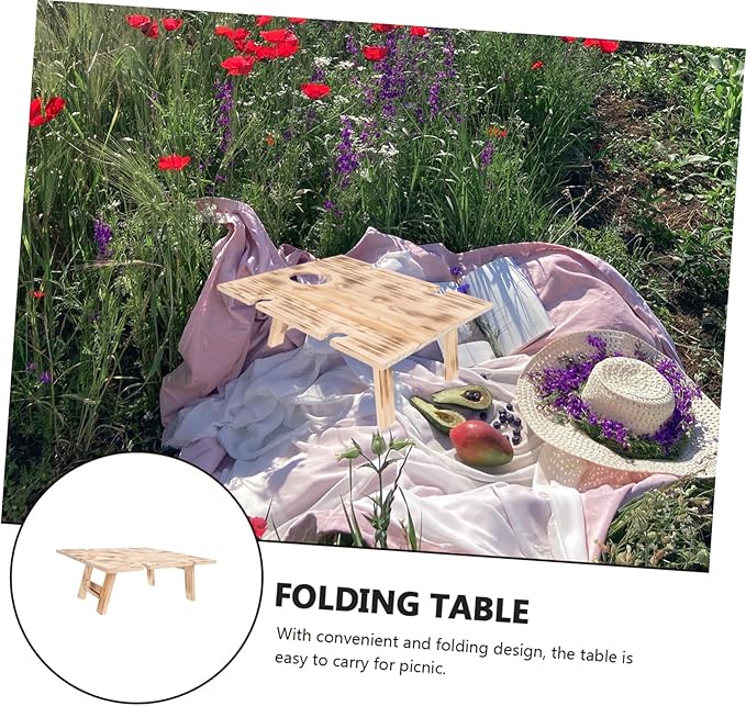 POPETPOP Portable Folding Picnic Table Lightweight Wooden Outdoor Table for Camping Travel and BBQ Compact Design Carrying Handle for Family Gatherings and Outdoor Activities
