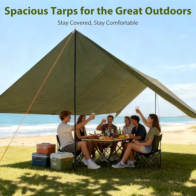 GEERTOP 17 × 10 ft Large Camping Tent Tarp Outdoor Waterproof Flame Retardant Hammock Rain Fly Backpacking Tent Tarp Shelter for Hiking Travel Picnic(Not Includes Poles)