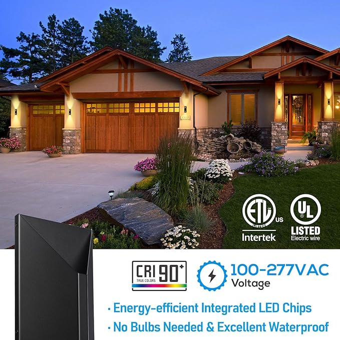 LEONLITE 5CCT Dimmable LED Up Down Wall Light 100-277V CRI 90+ IP65 Waterproof 10%-100% Dimmable for Commercial Outdoor 14 Inch Modern Porch Light 2200K/2700K/3000K/4000K/5000K Pack of 2
