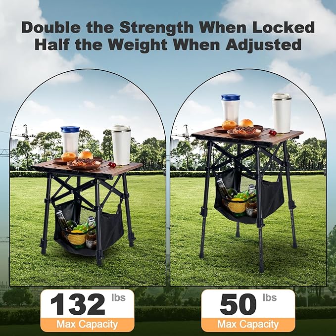 Odoland Folding Camping Table 15.75 x 11.81 Adjustable Height Small Portable Beach Table with Storage Bag for Outdoor Camp Cooking Picnic Travelling Backyards Fishing