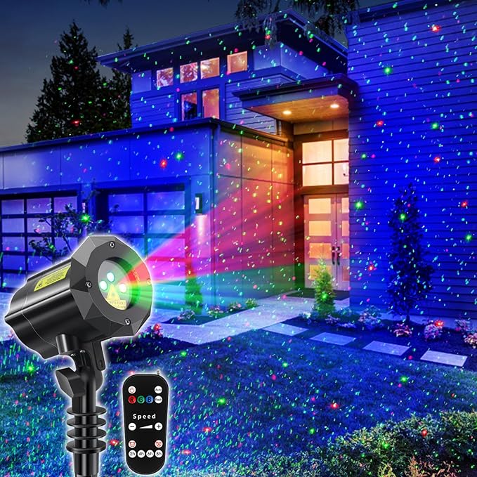 Poeland Christmas Laser Projector Lights with Remote Control and Security Lock Halloween Garden Lights for Indoor Outdoor Home Garden (Red Green Led Blue)