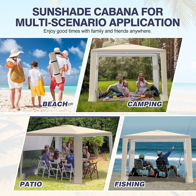 Beach Tent8'×8' Large Beach Canopy for 4-6 PeopleEasy Setup Beach Sun Shelter with UPF 50+ ProtectionAdjustable Height &amp Wind Resistant Beach Cabana for FamilyParty (Khaki - Solid)