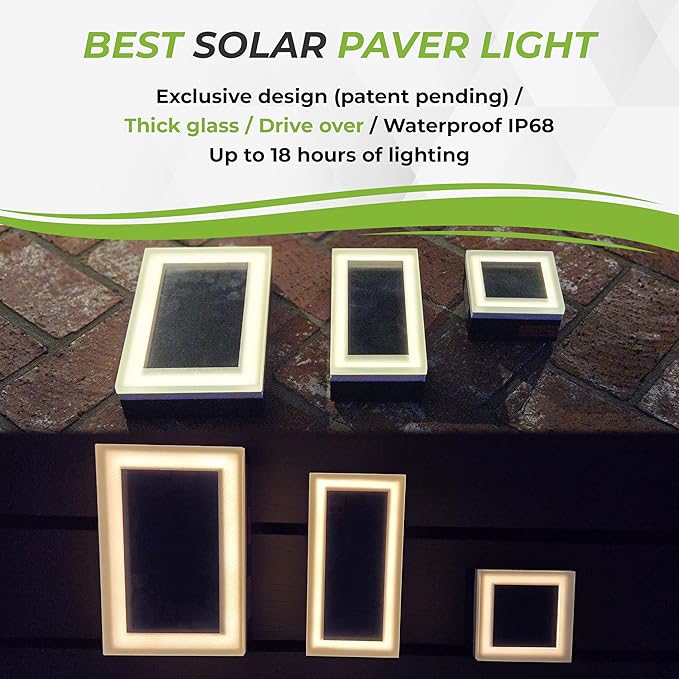 LUMENGY Solar Paver Light 4x4 Inch (3.93x3.93) Stainless Steel with Tempered Glass 2700K Warm White Glare-Free Lighting for Driveways Walkways and Patios IP67 Waterproof Drive-Over Rated V2