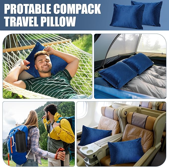 2 Pack Camping Pillow for Sleeping Shredded Memory Foam Travel Pillow with Storage Bag Compressible Portable Pillow for Outdoor Camp Backpacking Hiking Essential Gear(BlueMedium)