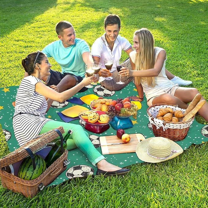 Waterproof Sandproof Beach Blanket 59''×68'' Football Polyester Outdoor Picnic Blanket with 4 Stakes &amp Storage Bag for BeachCampingVacation Bamboo Green