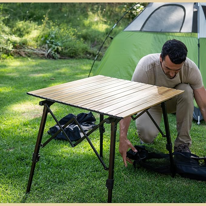 ARROWHEAD OUTDOOR 39 Aluminum Folding Camp Roll Up Table w/Adjustable Height Undertable Mesh Storage Carry Bag