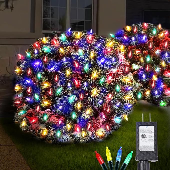120Led Christmas Net Lights Outdoor 5ft x 6ft Connectable 8 Modes Waterproof Black Wire 29V Plug in Mesh Net Christmas Lights for Garden Yard Bushes Trunk Xmas Tree Decor (Multicolor)