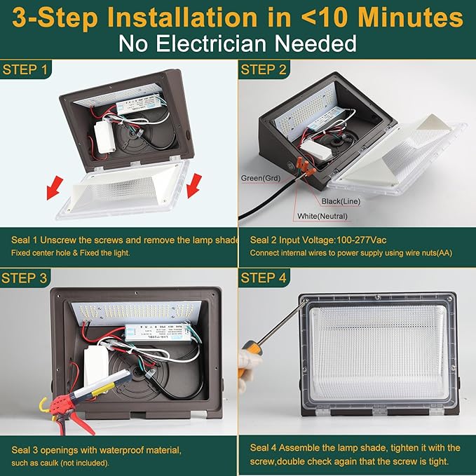 200W LED Wall Pack Lights 100-277v Dusk to Dawn with Photocell 30000Lm 5000K Daylight IP65 Waterproof Outdoor Exterior Lighting Energy Saving ETL | 5-Year Warranty(Height:20~30ft)-6Pack