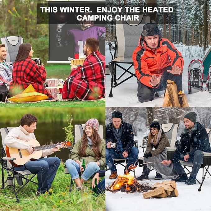 REALEAD Heated Camping Chair - Fully Padded Heated Chairs Outdoor Sports - Heavy Duty Heating Camp Chairs for Adults Supports 400 lbs - Perfect for Outside Sport Events Concert Battery NOT Included