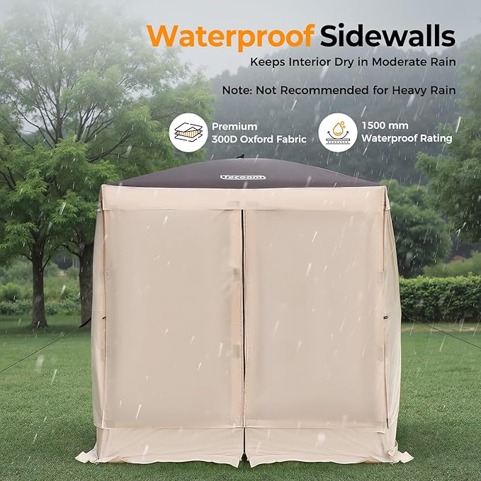 Tecoom 6x6ft 4-Sided Pop Up Gazebo Tent Canopy Shelter Tent with Mesh Windows for Camping Portable Shade Tents with Siedwalls Carrying Bag and Stakes for Outdoor Garden Lawn and Backyard