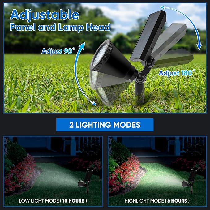 KEV 800 Lumens Solar Spot Lights Outdoor18 LEDs Solar Flood Lights with 2 Modes &ampAdjustable &ampIPX65 WaterproofSolar Spotlight for Driveway/Backyard/Patio Landscape/Tree/Garage(Cool White 4 P