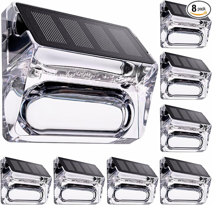 Solar Outdoor Lights 8 Pack Solar Fence Deck Lights Waterproof Powered Outside Lighting for Step Railing Wall Pool Stair Yard Garden Patio Decorations