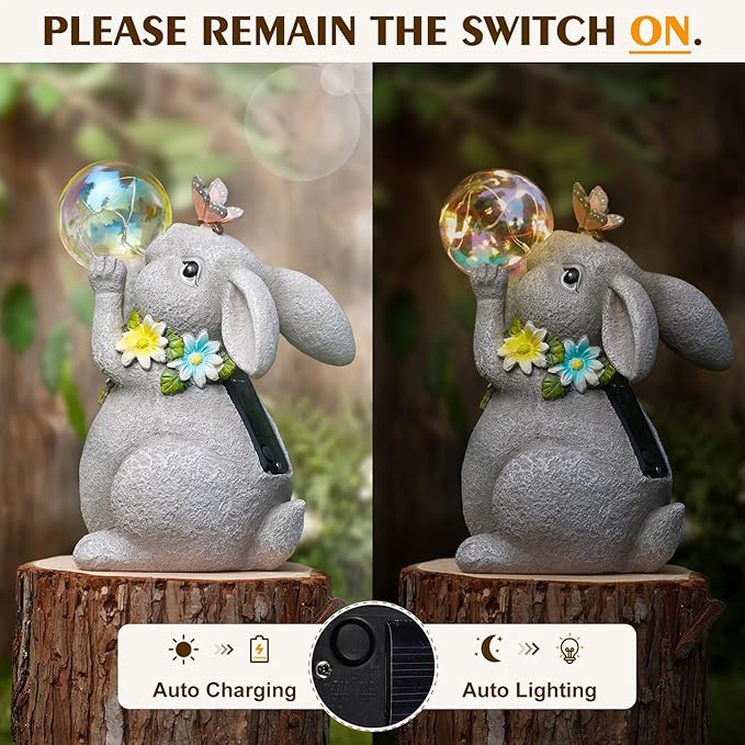 Solar Rabbit Statue Garden Decor Gift Bunny Outdoor Decorations with Waterproof LED Light for Yard Patio Lawn &amp Garden Ideal Gift for Birthday Easter and Housewarming Décor