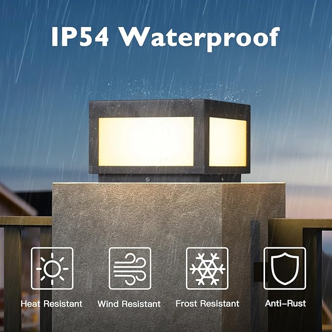 Outdoor Modern Post Light 9.84 Square Hard Wired Pillar Lights Grey Column Lighting 100-240V AC Waterproof LED 3000K Warm Posts Lamp Lantern for Patio Driveway Entrance Deck Garden Decoration