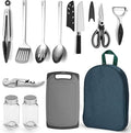 Evanda Camping Kitchen Cooking Utensil Set 10 Piece Stainless Steel Outdoor Cooking and Grilling Utensil Organizer Travel Set Perfect for Travel Camping RVs BBQs Picnics Parties and More