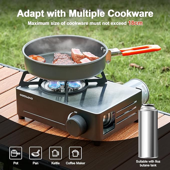 Odoland 7500BTU Camping Butane Stove with Compact Carry Case CSA Certified Portable Gas Stove for BackpackingPicnicOutdoor AdventuresBlack