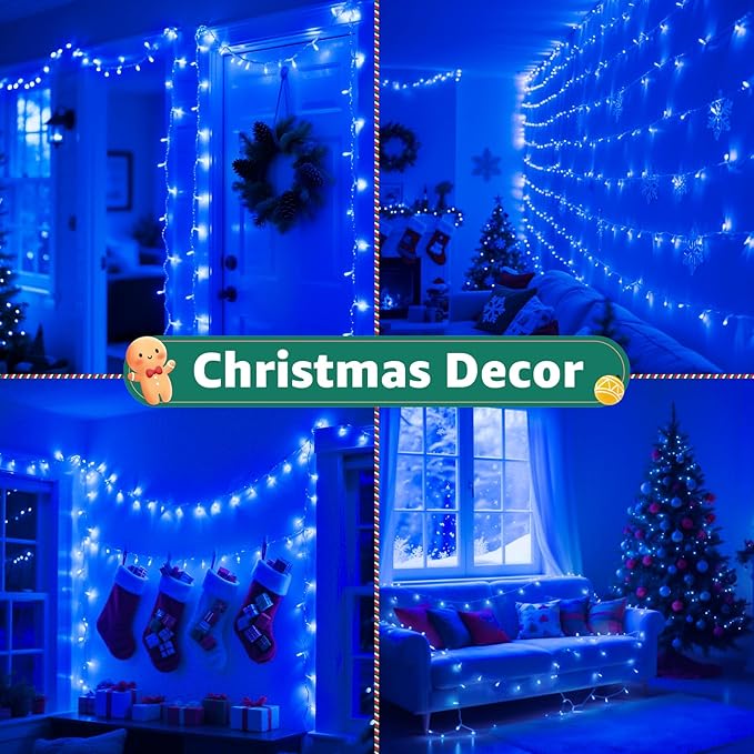 Christmas Lights Outdoor Waterproof 196 FT 600 LED String Lights with Remote8 Modes Christmas String Lights Plug in Twinkle Fairy Light for Party Holiday Decor (Blue)