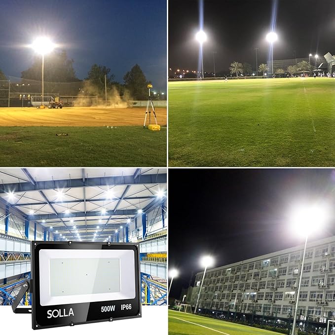 SOLLA LED Flood Light Outdoor 500W 50000lm Daylight White 6000K 2750W Equivalent Super Bright IP66 Waterproof LED Arena Lights Commercial Lighting Floodlight for BackyardStadiumFields110-265V