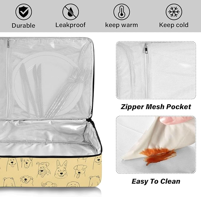 Casserole Carrier Lovely Dog Pattern PrintInsulated Casserole Carrier for Hot or Cold Food Thermal Lunch Tote for Potluck Parties Picnic Beach Fits 9 x 13 Inches Baking Dish