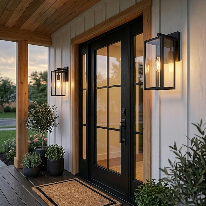 Globe Electric 44176 1-Light Outdoor/Indoor Wall Sconce Matte Black Finish Clear Glass Shade Weather-Resistant Modern Exterior Light