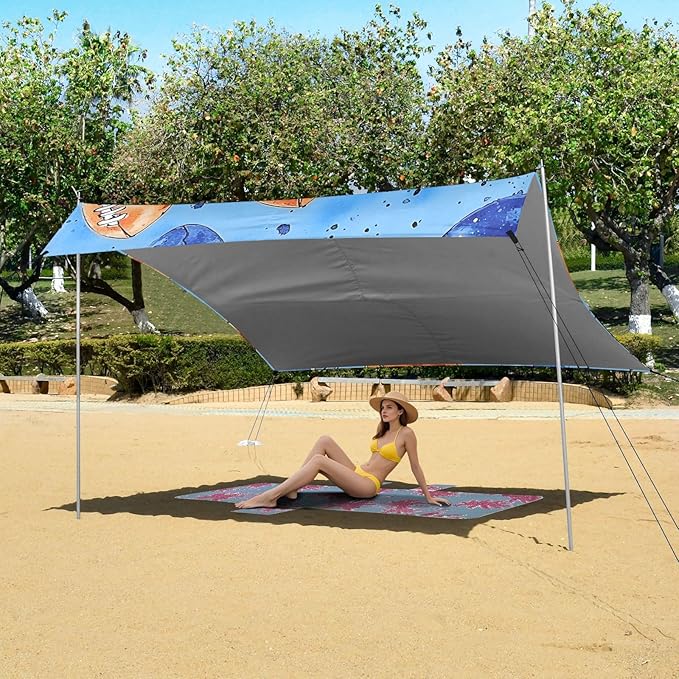 Tile Red Blue Football Tile Pattern Camping Sun Shelter Beach Tent Portable Beach Sun Shade Outdoor Canopy for Camping Trips Fishing Picnic