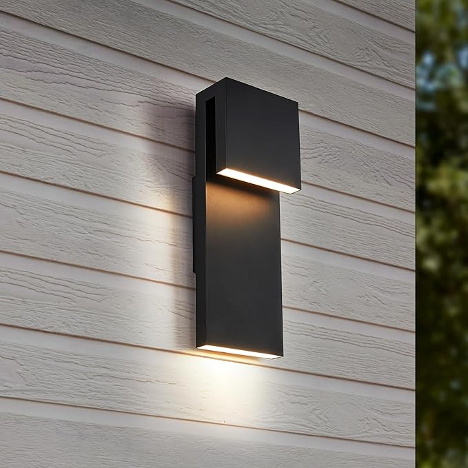 Modern Porch Lights with 2 PackOutdoor Indoor Integrated LED Wall Lights2-Light Total 17W3000K Textured Black FinishOutside Lights Waterproof for House Front Door Patio Garage