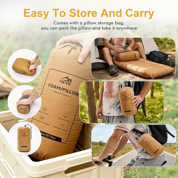 Thick Camping Memory Foam Pillow Compressible &amp Ultralight Travel Pillow for Backpacking - Ergonomic Neck &amp Lumbar Support for Side Sleepers Compact for Hiking Car Airplane