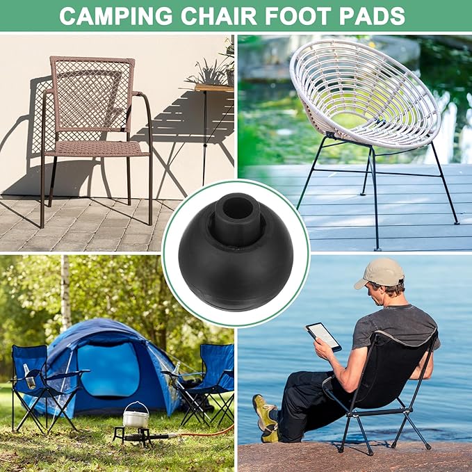 4-Pack Camping Chair Foot Pads 14mm Rubber Anti-Sinking Folding Camp Chair Replacement Feet for Fishing/Hiking/Picnic/Hardwood Floors/Tile/Outdoor Chair Leg Caps [Black]