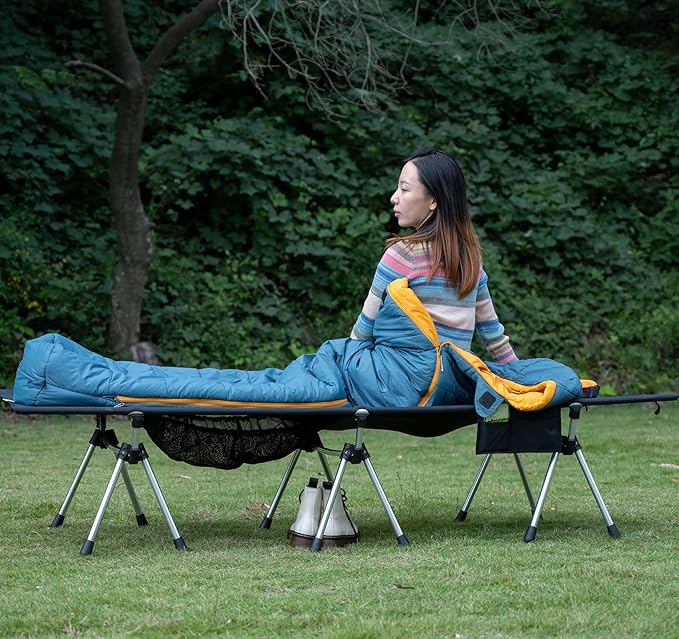 iClimb Super Easy Assemble Folding Cot Ultralight Compact Heavy Duty with Carry Bag for Adults Camping Backpacking (Black Two Heights)