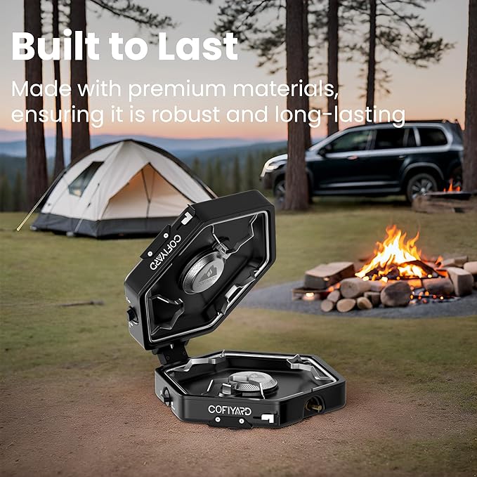 Propane 2 Burner Camping Stove with Carrying Bag Portable Folding Gas Stove for Camping Backpacking Camp Stove for Outdoor Cooking With 17000 BTU Adjustable Burners for BBQ Tailgating Black