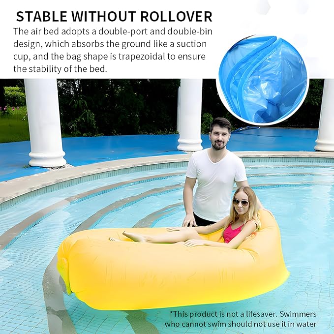 Inflatable Couch Air Sofa Hammock Portable Waterproof Anti Air Leaking Design Camping Chair for Traveling Beach Picnics &amp Music Festivals Camping (Yellow)
