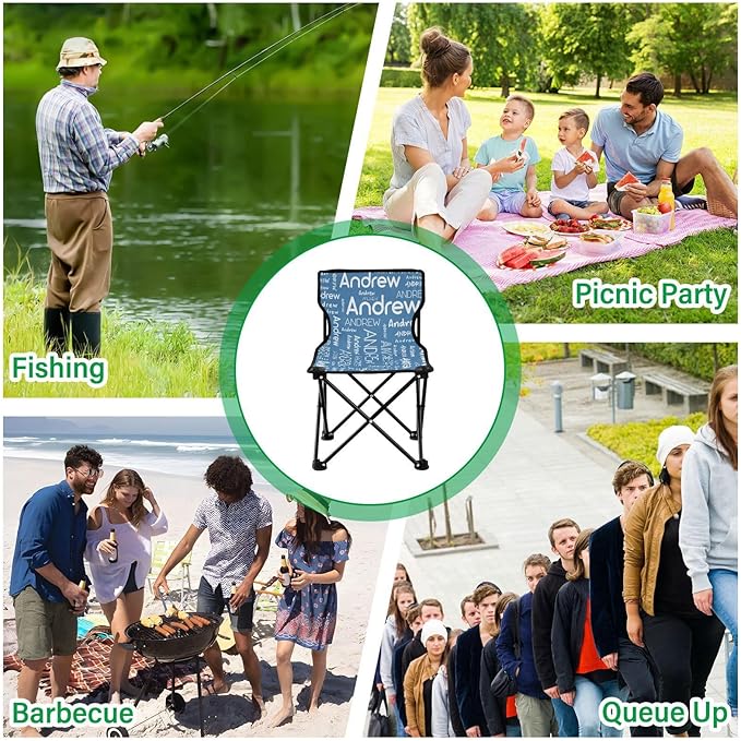 Sinestour Steel Blue Custom Folding Camping Chair for Teen Child Personalized Name 14.6×14.6in Portable Outdoor Chair with Carry Bag for Travel Picnic Barbeques