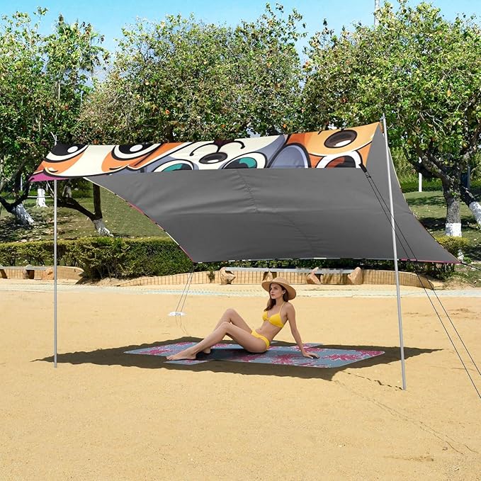 Cute Dogs Head Camping Sun Shelter Beach Tent Portable Beach Sun Shade Outdoor Canopy for Camping Trips Fishing Picnic