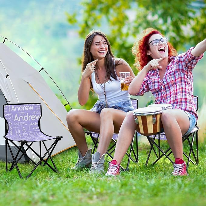 Sinestour Lilac Custom Folding Camping Chair for Teen Child Personalized Name 14.6×14.6in Portable Outdoor Chair with Carry Bag for Picnic Barbeques Beach