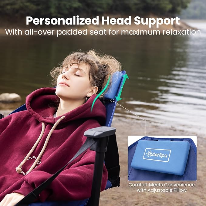Hammock Camping Chair for Adults with Adjustable Backrest Heavy Duty Padded Folding Hammock Chair Supports 400lbs Portable Hammock Chair Swinging Chair for Camping 2 Pack (Blue-2 Pack)