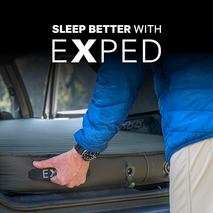 Exped MegaMat Auto - Self Inflating Soft Car Sleeping Mat 4” Foam Pad Wheel Cutouts Pump Included