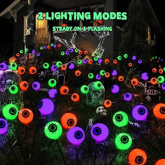 BrizLabs 6 Pack 36 LED Halloween Solar Eyeball Lights 2 Modes Outdoor Halloween Pathway Lights Solar Spooky Path Light Waterproof Swaying Firefly Light for Yard Garden Lawn Orange &amp Purple &am